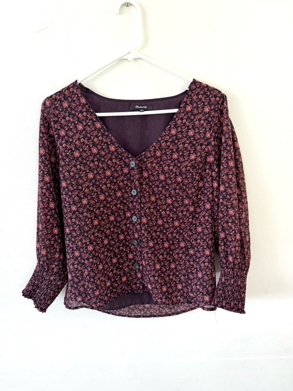 Madewell Floral Boatneck Blouse with Pink Accents, S